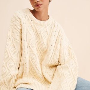 Anthropologie Lioness Cream Chunky Cable Knit Sweater | Oversized Fisherman Knit